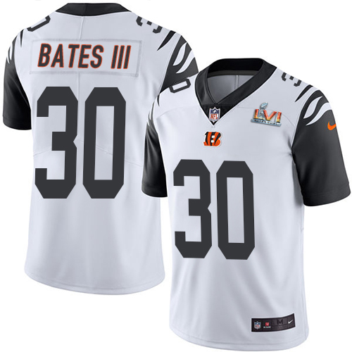 Bengals #30 Jessie Bates III White Super Bowl LVI Patch Men's Stitched Limited Rush Jersey cheap jerseys for sale - CheapJerseys.Shop