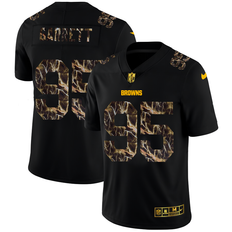 Cleveland Browns #95 Myles Garrett Men's Black Flocked Lightning Vapor Limited Jersey cheap jerseys for sale - CheapJerseys.Shop