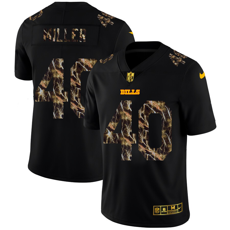 Buffalo Bills #40 Von Miller Men's Black Flocked Lightning Vapor Limited Jersey cheap jerseys for sale - CheapJerseys.Shop
