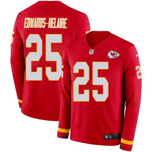Chiefs #25 Clyde Edwards-Helaire Red Team Color Youth Stitched Limited Therma Long Sleeve Jersey cheap jerseys for sale - CheapJerseys.Shop