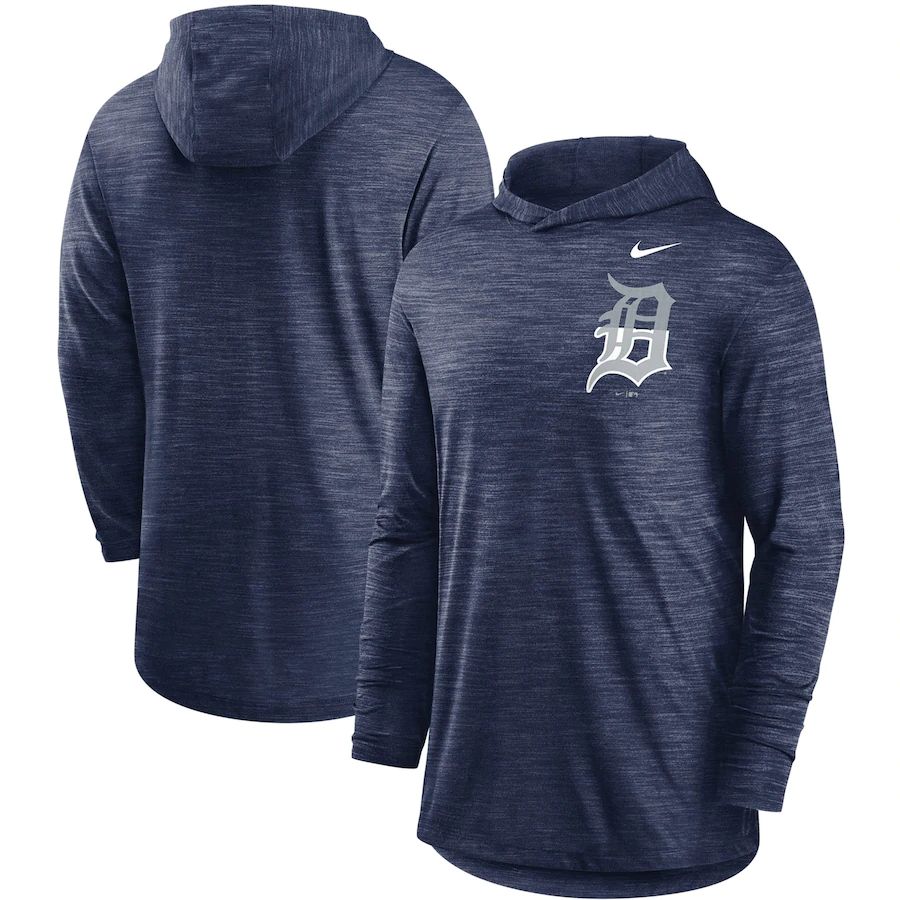 Detroit Tigers Split Logo Performance Long Sleeve Hoodie Top Navy cheap jerseys for sale - CheapJerseys.Shop