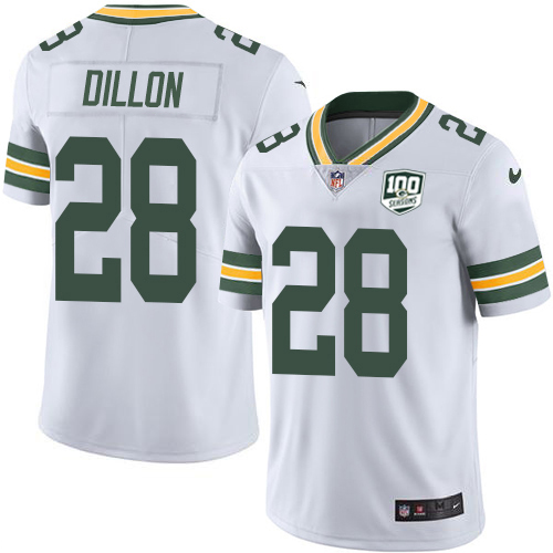 Packers #28 AJ Dillon White Youth 100th Season Stitched Vapor Untouchable Limited Jersey cheap jerseys for sale - CheapJerseys.Shop