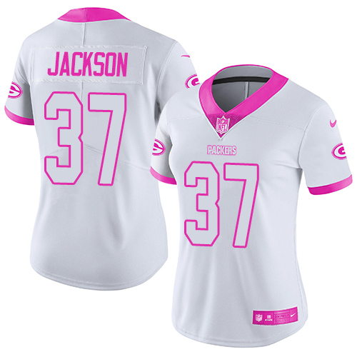 Green Bay Packers #37 Josh Jackson White/Pink Women's Stitched Limited Rush Fashion Jersey Womens cheap jerseys for sale - CheapJerseys.Shop