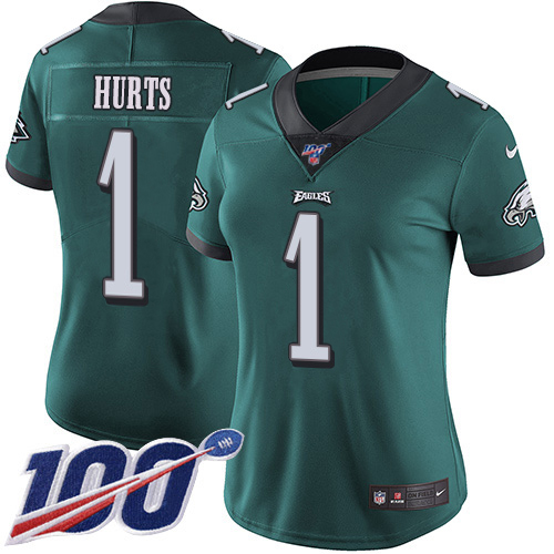 Eagles #1 Jalen Hurts Green Team Color Women's Stitched 100th Season Vapor Untouchable Limited Jersey cheap jerseys for sale - CheapJerseys.Shop