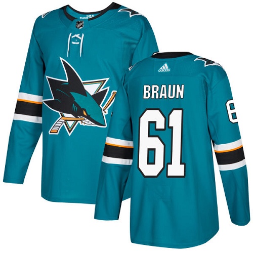 San Jose Sharks #61 Justin Braun Teal Home Authentic Stitched Jersey Men's cheap jerseys for sale - CheapJerseys.Shop