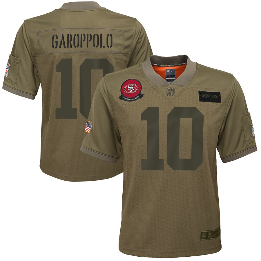 Youth San Francisco 49ers #10 Jimmy Garoppolo Camo 2019 Salute To Service Game Jersey cheap jerseys for sale - CheapJerseys.Shop