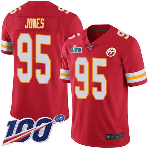 Chiefs #95 Chris Jones Red Team Color Super Bowl LVII Patch Men's Stitched 100th Season Vapor Limited Jersey cheap jerseys for sale - CheapJerseys.Shop