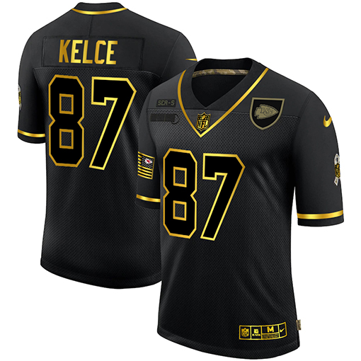 Kansas City Chiefs #87 Travis Kelce Men's 2020 Salute To Service Golden Limited Jersey Black cheap jerseys for sale - CheapJerseys.Shop