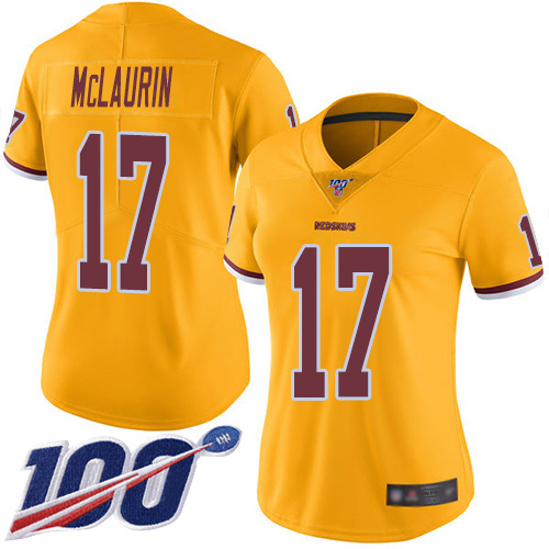 Commanders #17 Terry McLaurin Gold Women's Stitched Limited Rush 100th Season Jersey cheap jerseys for sale - CheapJerseys.Shop
