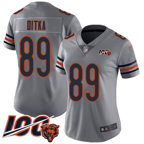 Bears #89 Mike Ditka Silver Women's Stitched Limited Inverted Legend 100th Season Jersey cheap jerseys for sale - CheapJerseys.Shop