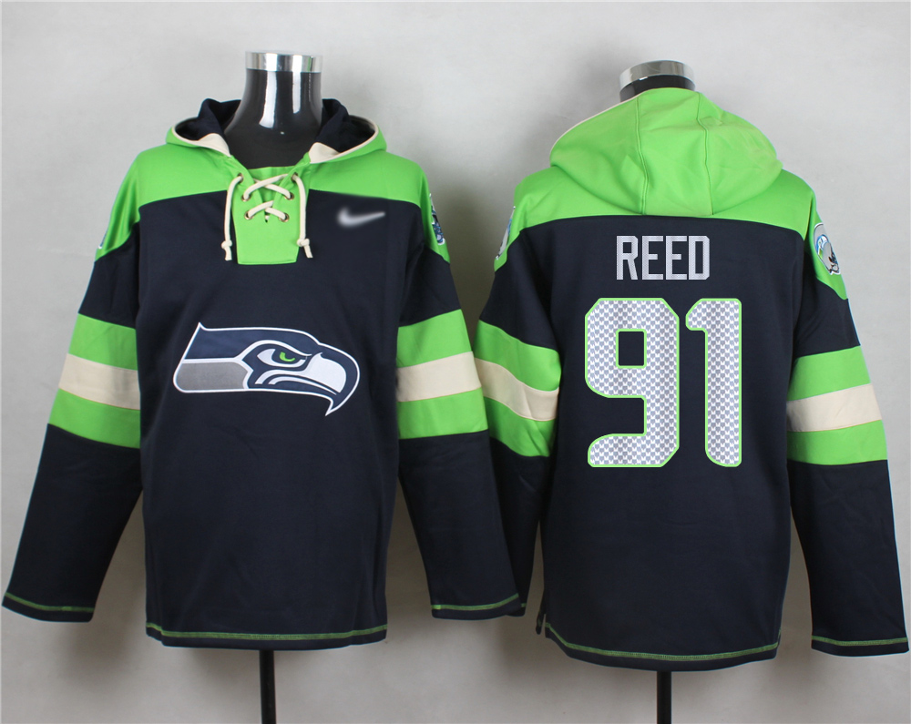 Seahawks #91 Jarran Reed Navy Blue Player Pullover Hoodie cheap jerseys for sale - CheapJerseys.Shop