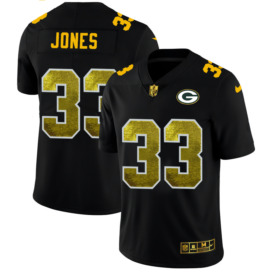 Green Bay Packers #33 Aaron Jones Men's Black Golden Sequin Vapor Limited Jersey cheap jerseys for sale - CheapJerseys.Shop