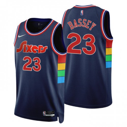 Philadelphia 76ers #23 Charles Bassey Navy Mens 75th Anniversary Diamond Swingman Jersey - Icon Edition Mens cheap jerseys for sale - CheapJerseys.Shop