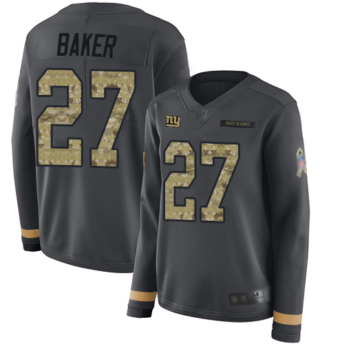 New York Giants #27 Deandre Baker Anthracite Salute to Service Women's Stitched Limited Therma Long Sleeve Jersey Womens cheap jerseys for sale - CheapJerseys.Shop