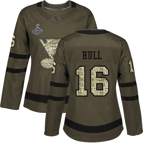 St. Louis Blues #16 Brett Hull Green Salute to Service Stanley Cup Champions Women's Stitched Jersey Womens cheap jerseys for sale - CheapJerseys.Shop