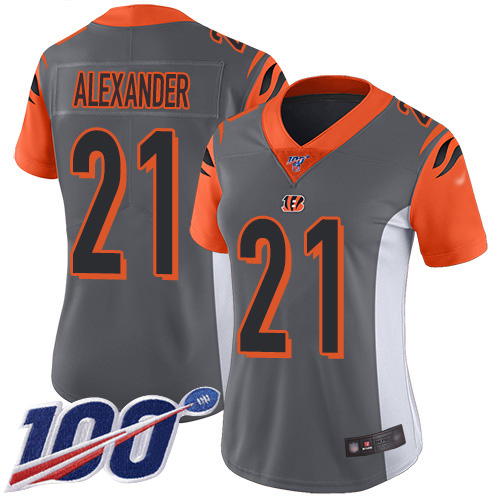 Cincinnati Bengals #21 Mackensie Alexander Silver Women's Stitched Limited Inverted Legend 100th Season Jersey Womens cheap jerseys for sale - CheapJerseys.Shop