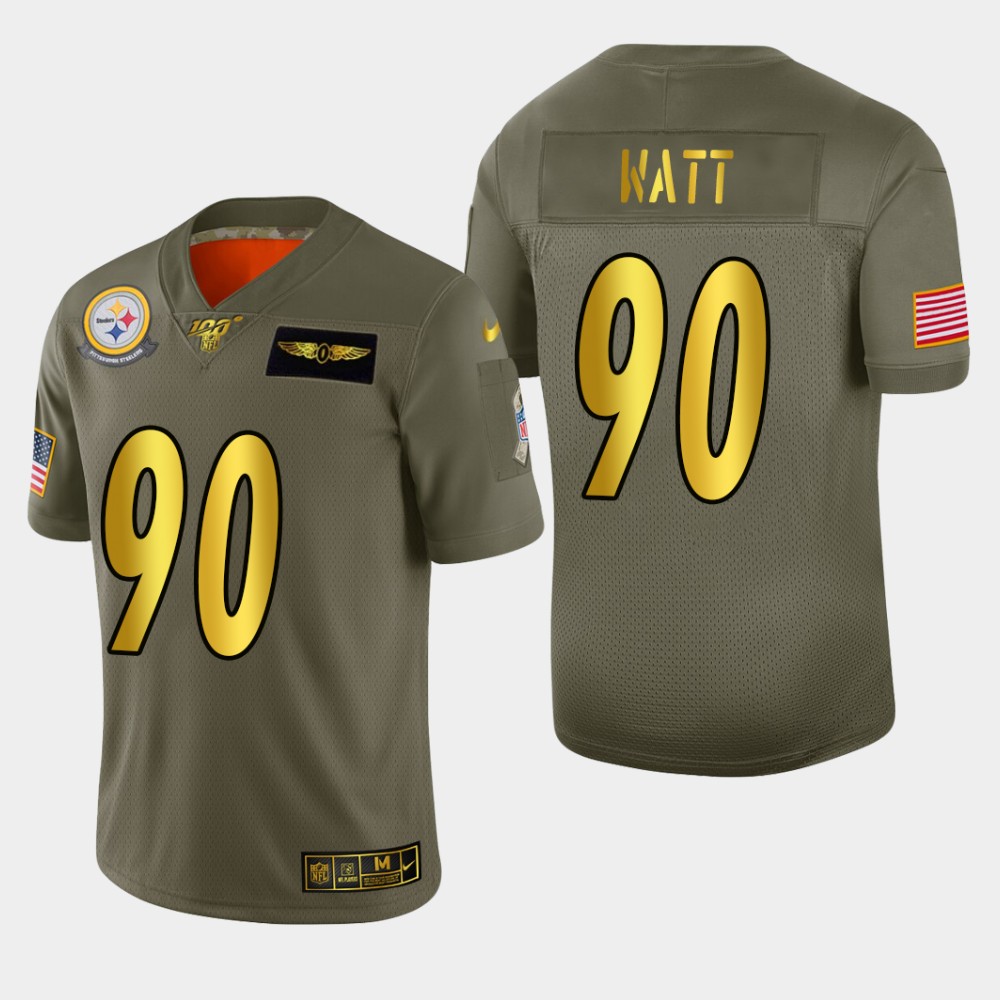 Steelers #90 T.J. Watt Men's Olive Gold 2019 Salute To Service 100 Limited Jersey cheap jerseys for sale - CheapJerseys.Shop