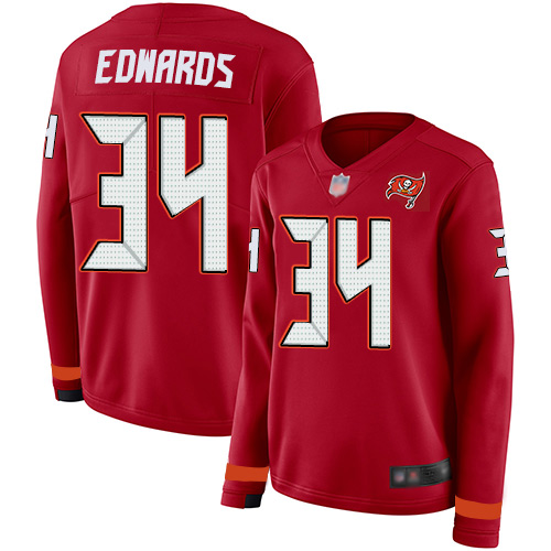 Tampa Bay Buccaneers #34 Mike Edwards Red Team Color Women's Stitched Limited Therma Long Sleeve Jersey Womens cheap jerseys for sale - CheapJerseys.Shop