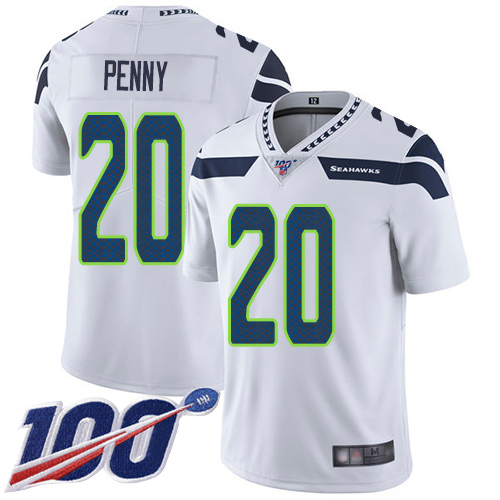 Seattle Seahawks #20 Rashaad Penny White Men's Stitched 100th Season Vapor Limited Jersey Men's cheap jerseys for sale - CheapJerseys.Shop