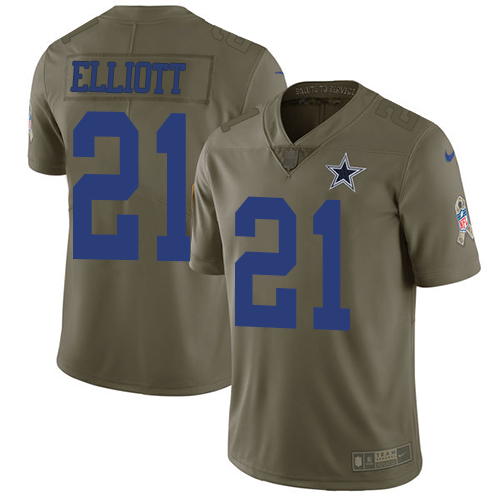 Cowboys #21 Ezekiel Elliott Olive Men's Stitched Limited 2017 Salute To Service Jersey cheap jerseys for sale - CheapJerseys.Shop