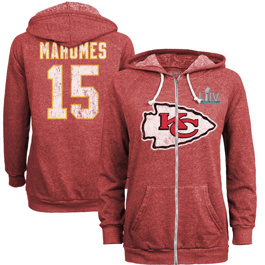 Women's Kansas City Chiefs #15 Patrick Mahomes Red Super Bowl LIV Bound Player Name & Number Full-Zip Hoodie cheap jerseys for sale - CheapJerseys.Shop