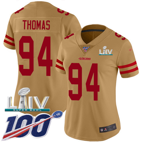 San Francisco 49ers #94 Solomon Thomas Gold Super Bowl LIV 2020 Women's Stitched Limited Inverted Legend 100th Season Jersey Womens cheap jerseys for sale - CheapJerseys.Shop