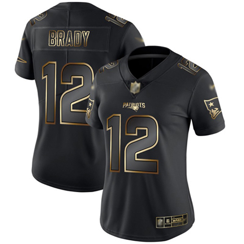 Patriots #12 Tom Brady Black/Gold Women's Stitched Vapor Untouchable Limited Jersey cheap jerseys for sale - CheapJerseys.Shop