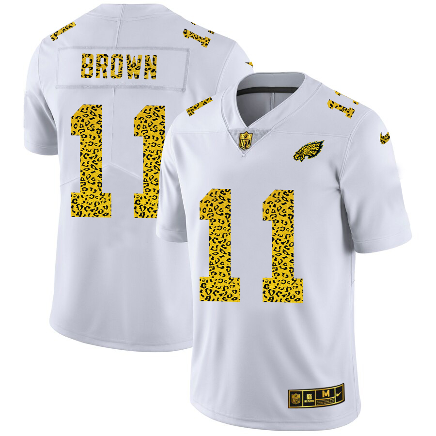 Philadelphia Eagles #11 A.J. Brown Men's Flocked Leopard Print Vapor Limited Jersey White cheap jerseys for sale - CheapJerseys.Shop