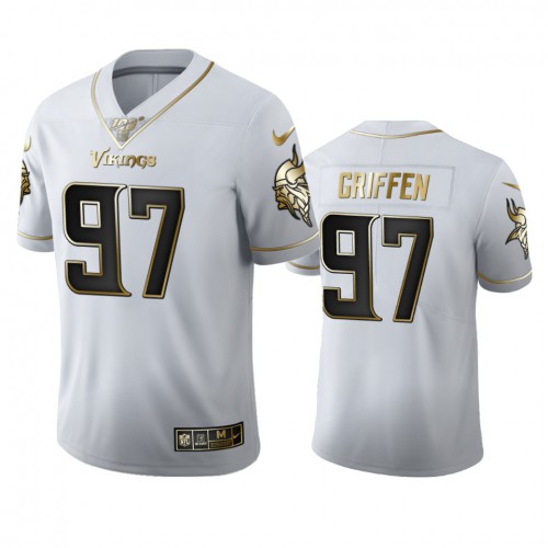 Minnesota Minnesota Vikings #97 Everson Griffen Men's White Golden Edition Vapor Limited 100 Jersey Men's cheap jerseys for sale - CheapJerseys.Shop