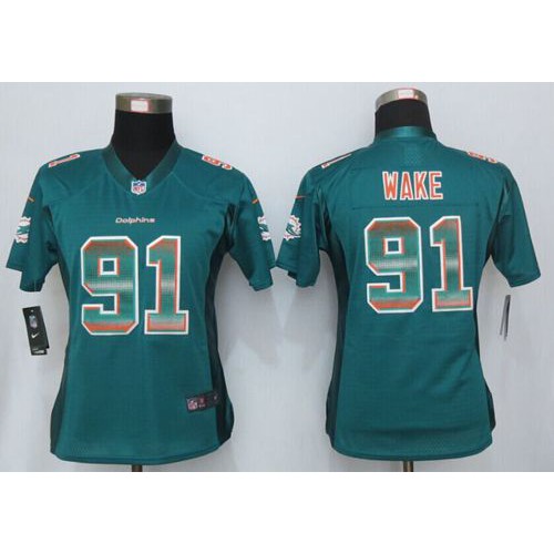 Miami Dolphins #91 Cameron Wake Aqua Green Team Color Women's Stitched Elite Strobe Jersey Womens cheap jerseys for sale - CheapJerseys.Shop