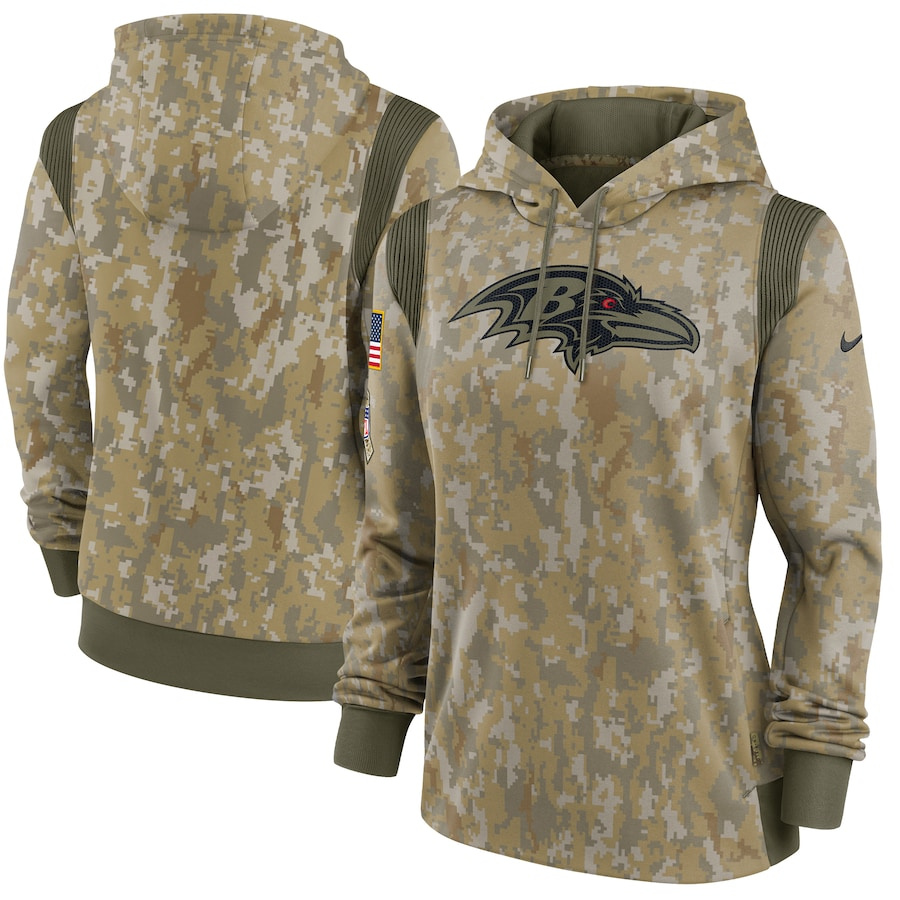 Baltimore Ravens Camo Women's 2021 Salute To Service Therma Performance Pullover Hoodie cheap jerseys for sale - CheapJerseys.Shop