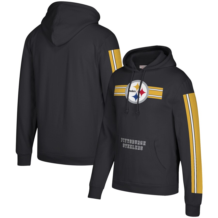 Pittsburgh Steelers Mitchell & Ness Three Stripe Pullover Hoodie Black cheap jerseys for sale - CheapJerseys.Shop