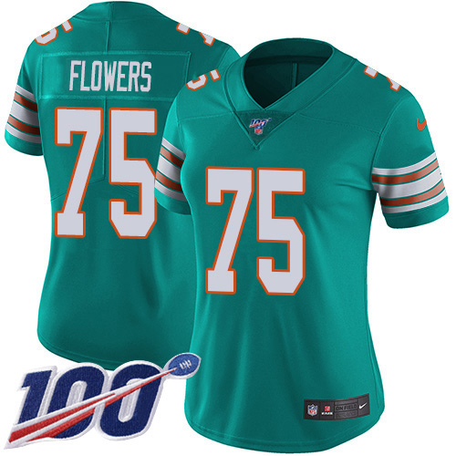 Miami Dolphins #75 Ereck Flowers Aqua Green Alternate Women's Stitched 100th Season Vapor Untouchable Limited Jersey Womens cheap jerseys for sale - CheapJerseys.Shop