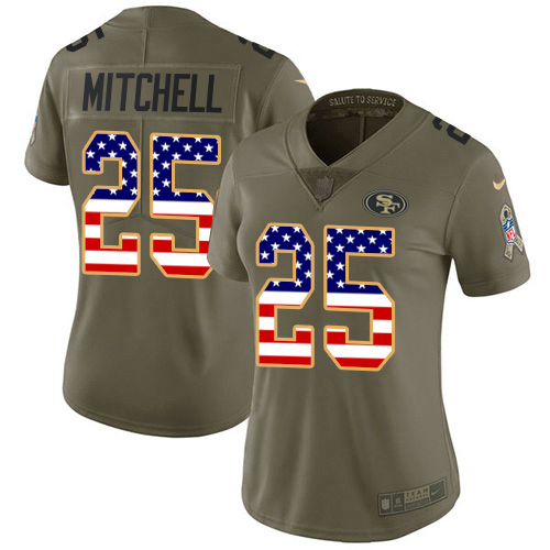 49ers #25 Elijah Mitchell Olive/USA Flag Women's Stitched Limited 2017 Salute To Service Jersey cheap jerseys for sale - CheapJerseys.Shop