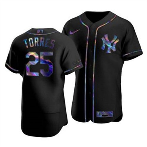 New York New York Yankees #25 Gleyber Torres Men's Iridescent Holographic Collection Jersey - Black Men's cheap jerseys for sale - CheapJerseys.Shop