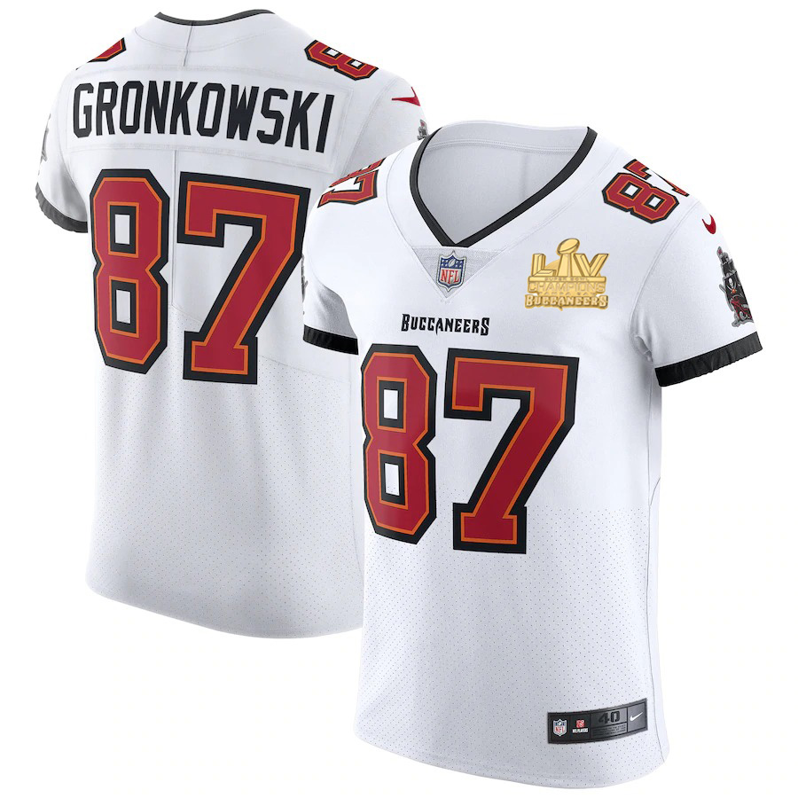 Tampa Bay Buccaneers #87 Rob Gronkowski Men's Super Bowl LV Champions Patch White Vapor Elite Jersey cheap jerseys for sale - CheapJerseys.Shop