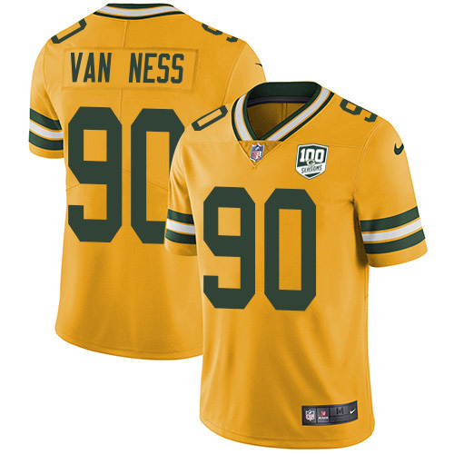 Packers #90 Lukas Van Ness Yellow Youth 100th Season Stitched Limited Rush Jersey cheap jerseys for sale - CheapJerseys.Shop