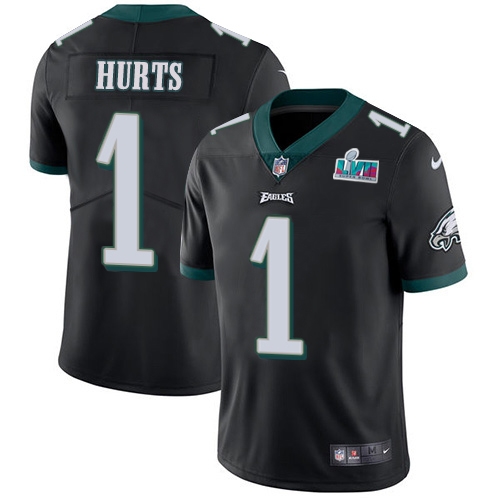 Eagles #1 Jalen Hurts Black Super Bowl LVII Patch Alternate Men's Stitched Vapor Untouchable Limited Jersey cheap jerseys for sale - CheapJerseys.Shop
