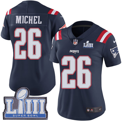 New England Patriots #26 Sony Michel Navy Blue Super Bowl LIII Bound Women's Stitched Limited Rush Jersey Womens cheap jerseys for sale - CheapJerseys.Shop