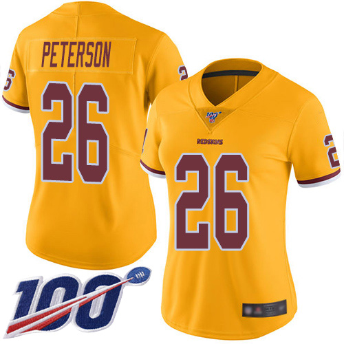Washington Commanders #26 Adrian Peterson Gold Women's Stitched Limited Rush 100th Season Jersey Womens cheap jerseys for sale - CheapJerseys.Shop