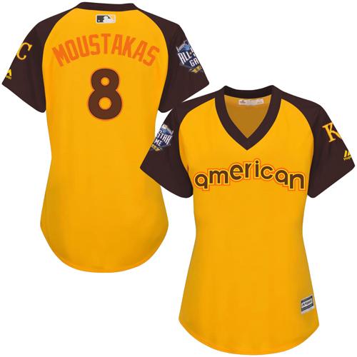 Kansas City Royals #8 Mike Moustakas Gold 2016 All-Star American League Women's Stitched Jersey Womens cheap jerseys for sale - CheapJerseys.Shop