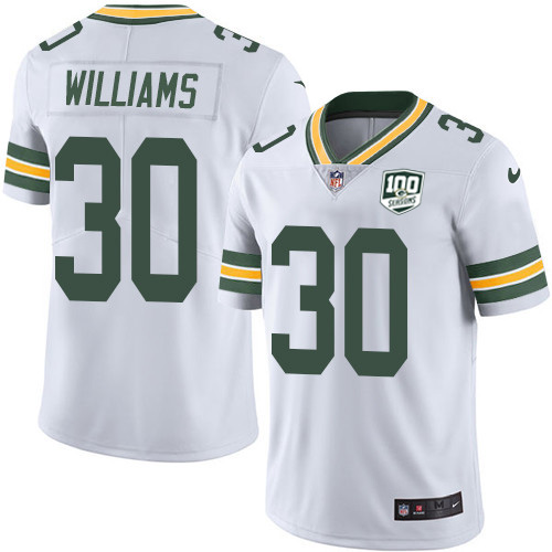 Green Bay Packers #30 Jamaal Williams White Youth 100th Season Stitched Vapor Untouchable Limited Jersey Youth cheap jerseys for sale - CheapJerseys.Shop