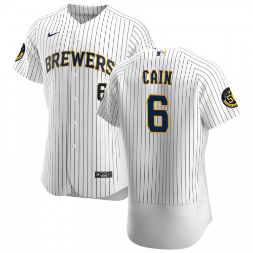 Milwaukee Milwaukee Brewers #6 Lorenzo Cain Men's White Home 2020 Authentic Player Jersey Men's cheap jerseys for sale - CheapJerseys.Shop
