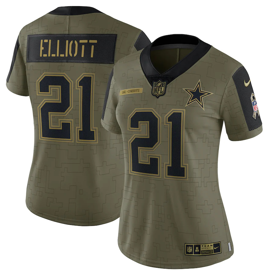 Dallas Cowboys #21 Ezekiel Elliott Olive Women's 2021 Salute To Service Limited Player Jersey cheap jerseys for sale - CheapJerseys.Shop