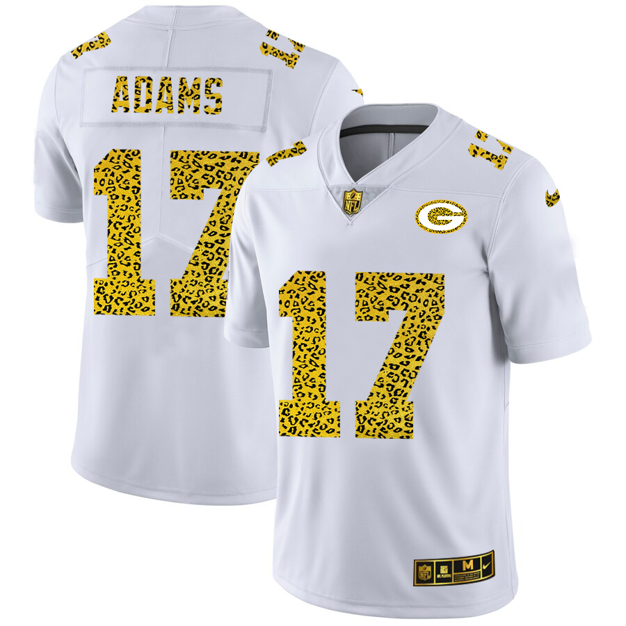 Green Bay Packers #17 Davante Adams Men's Flocked Leopard Print Vapor Limited Jersey White cheap jerseys for sale - CheapJerseys.Shop