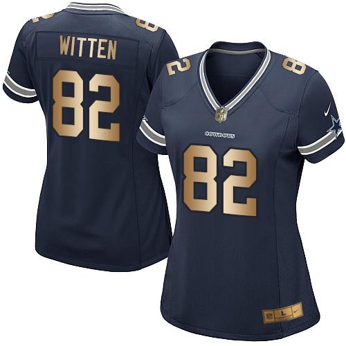 Dallas Cowboys #82 Jason Witten Navy Blue Team Color Women's Stitched Elite Gold Jersey Womens cheap jerseys for sale - CheapJerseys.Shop
