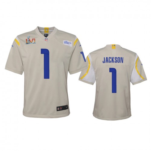 Los Angeles Los Angeles Rams #1 Desean Jackson Youth Super Bowl LVI Patch Game Jersey - Bone Youth cheap jerseys for sale - CheapJerseys.Shop