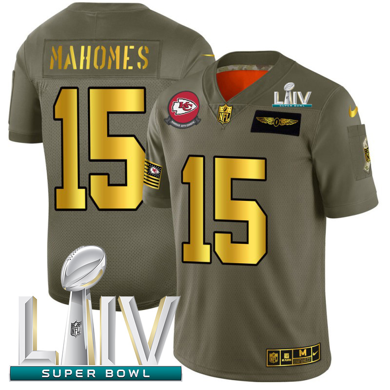 Kansas City Chiefs #15 Patrick Mahomes Men's Olive Gold Super Bowl LIV 2020 2019 Salute To Service Limited Jersey cheap jerseys for sale - CheapJerseys.Shop