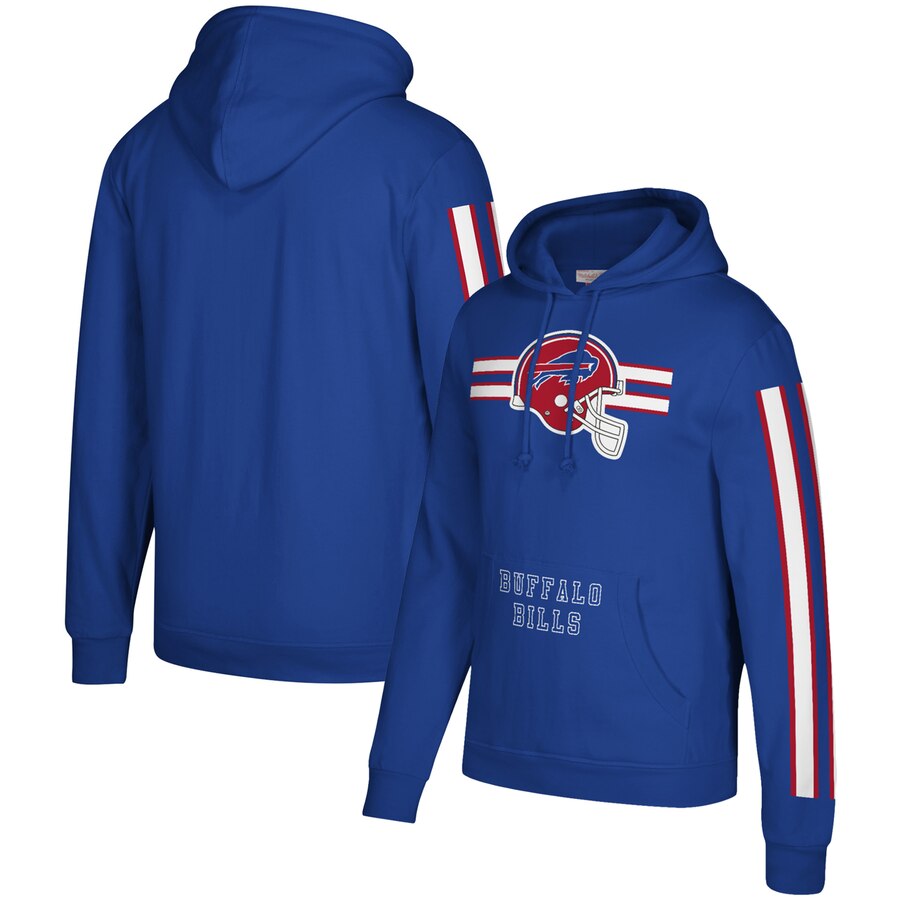 Buffalo Bills Mitchell & Ness Three Stripe Pullover Hoodie Royal cheap jerseys for sale - CheapJerseys.Shop