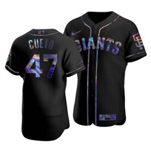 San Francisco San Francisco Giants #47 Johnny Cueto Men's Iridescent Holographic Collection Jersey - Black Men's cheap jerseys for sale - CheapJerseys.Shop